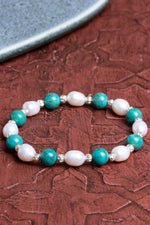 Turkuaz (Firuze) &amp; İnci Gümüş Aparatlı Bileklik