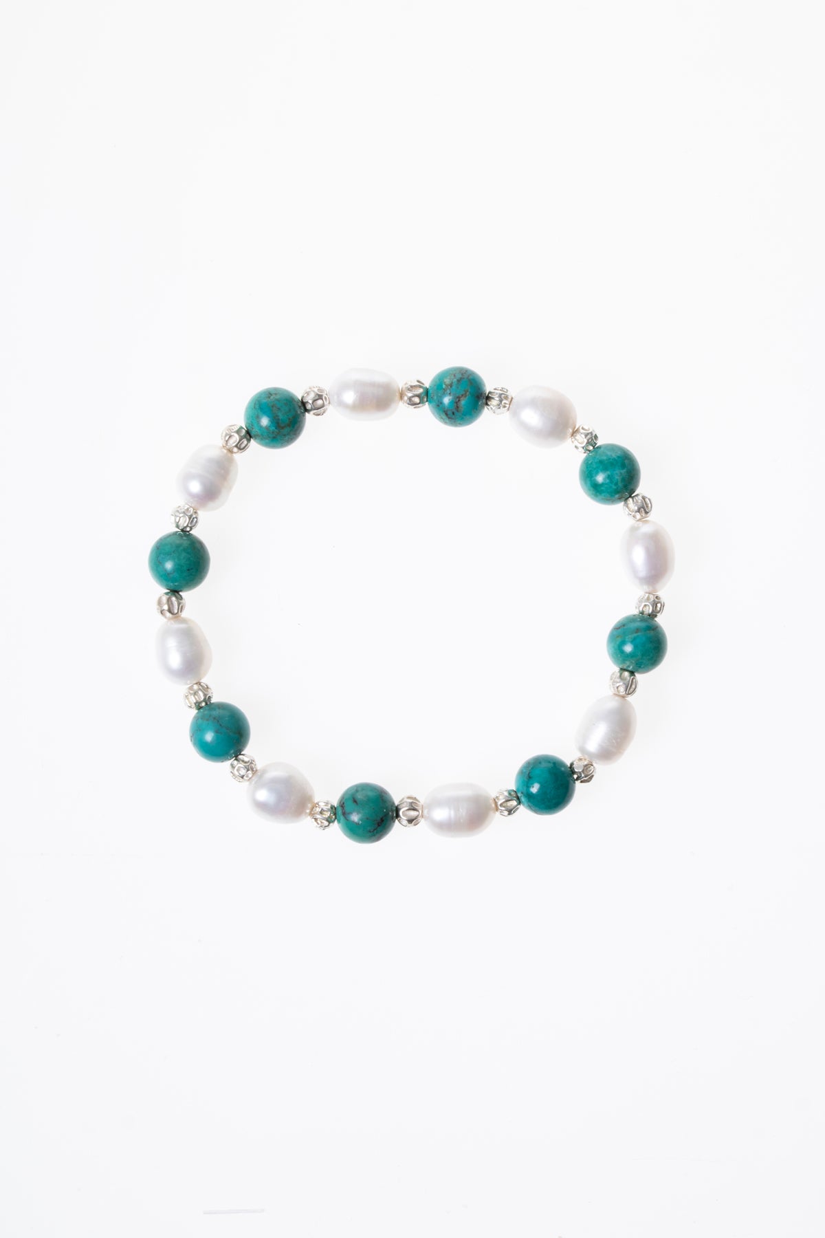Turkuaz (Firuze) &amp; İnci Gümüş Aparatlı Bileklik