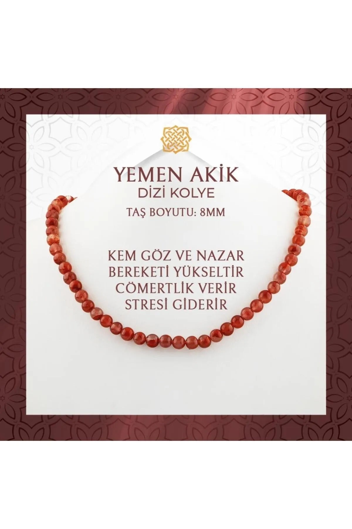 Yemen Akiği 8 mm Dizi Doğal Taş Kolye