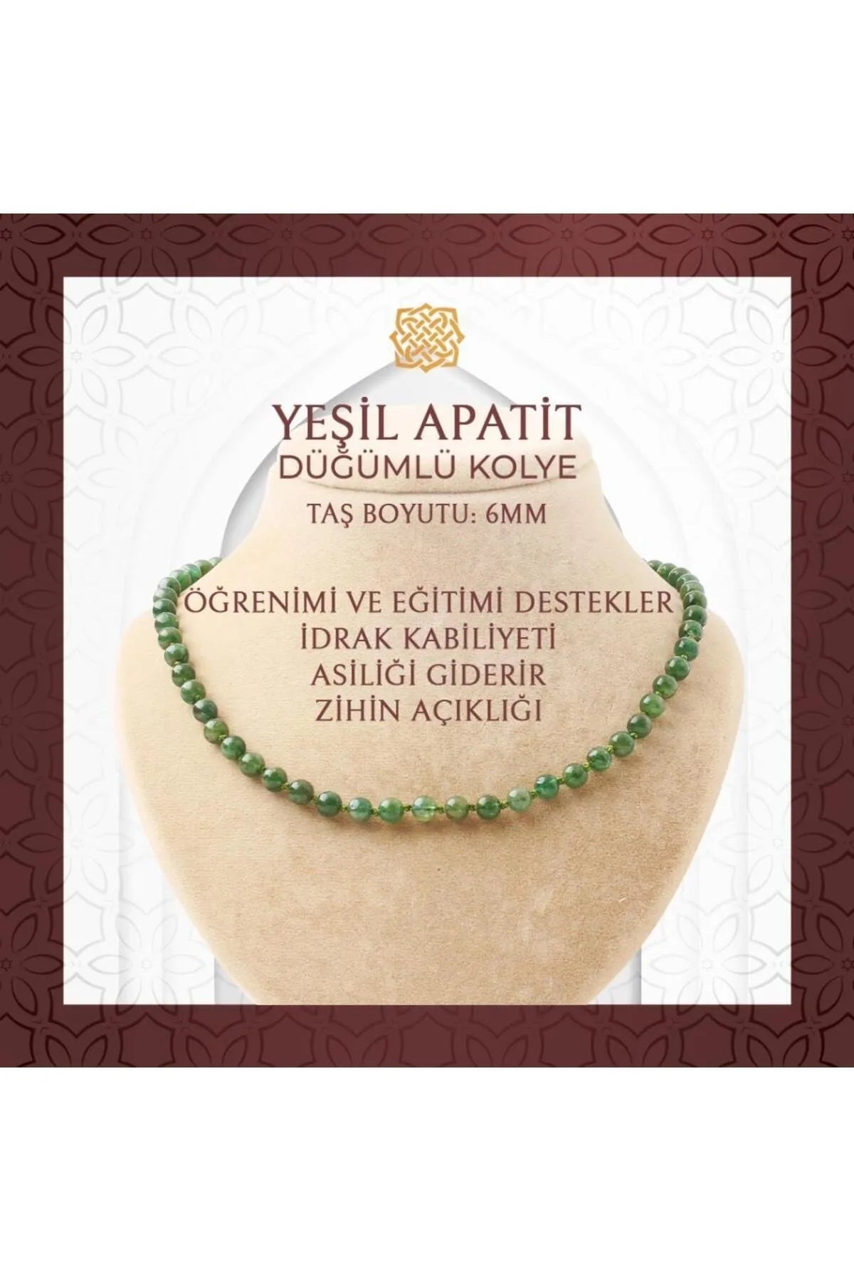 Yeşil Apatit 6 mm Düğümlü Doğal Taş Kolye