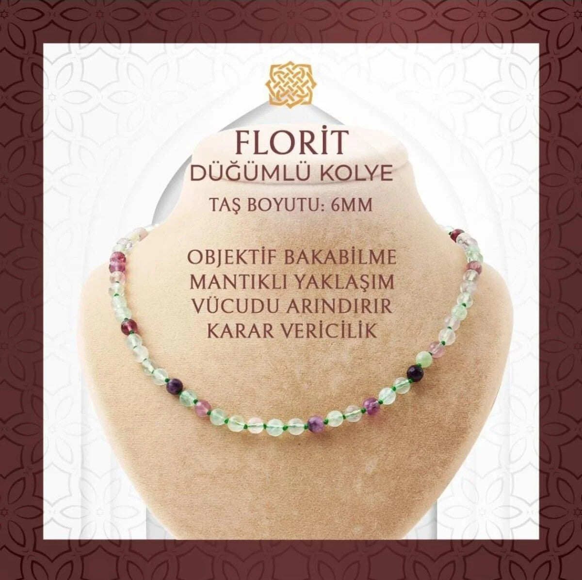Yeşil Florit 6 mm Düğümlü Doğal Taş Kolye