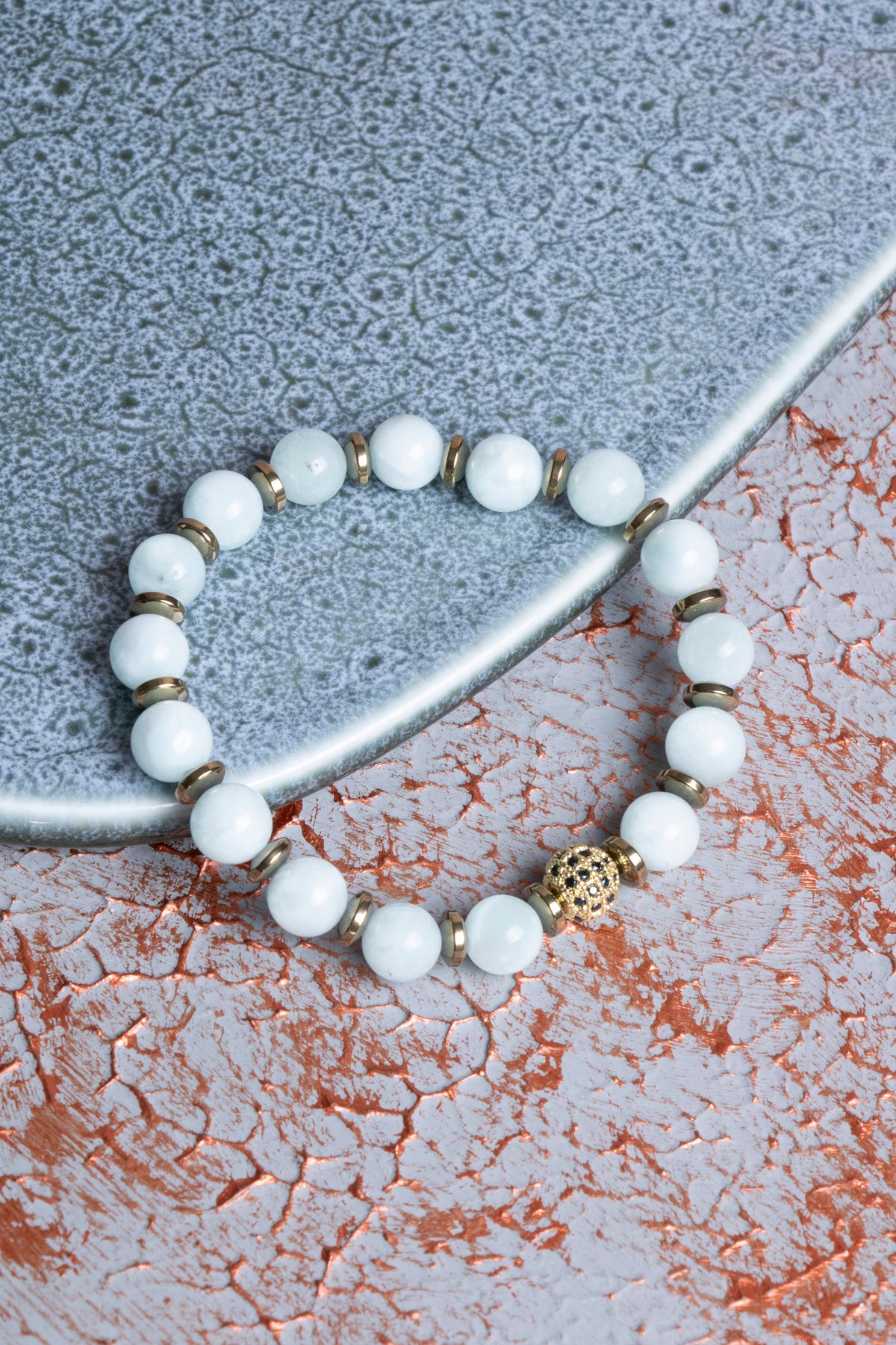 Yeşil Larimar &amp; Hematit &amp; Zirkon Aparat Bileklik 8mm