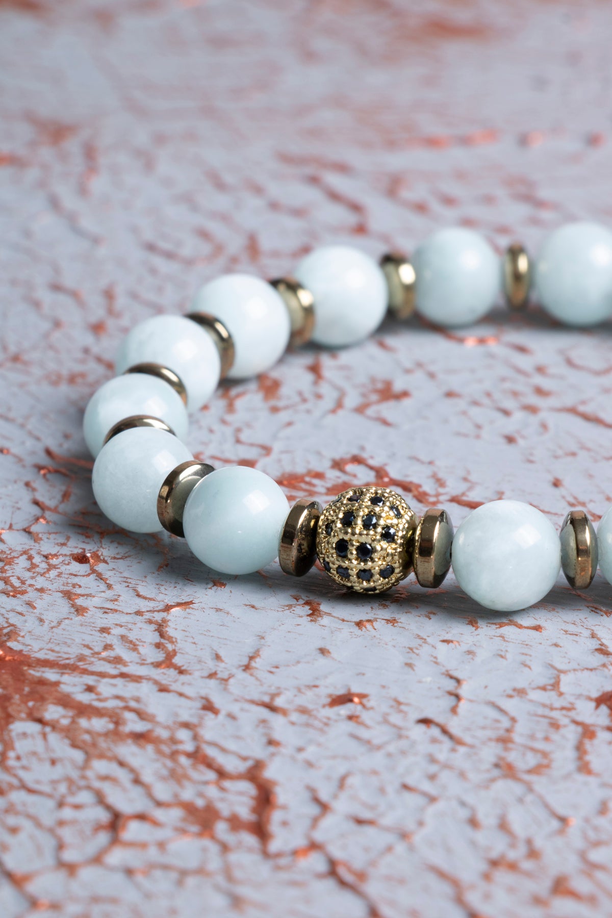 Yeşil Larimar &amp; Hematit &amp; Zirkon Aparat Bileklik 8mm