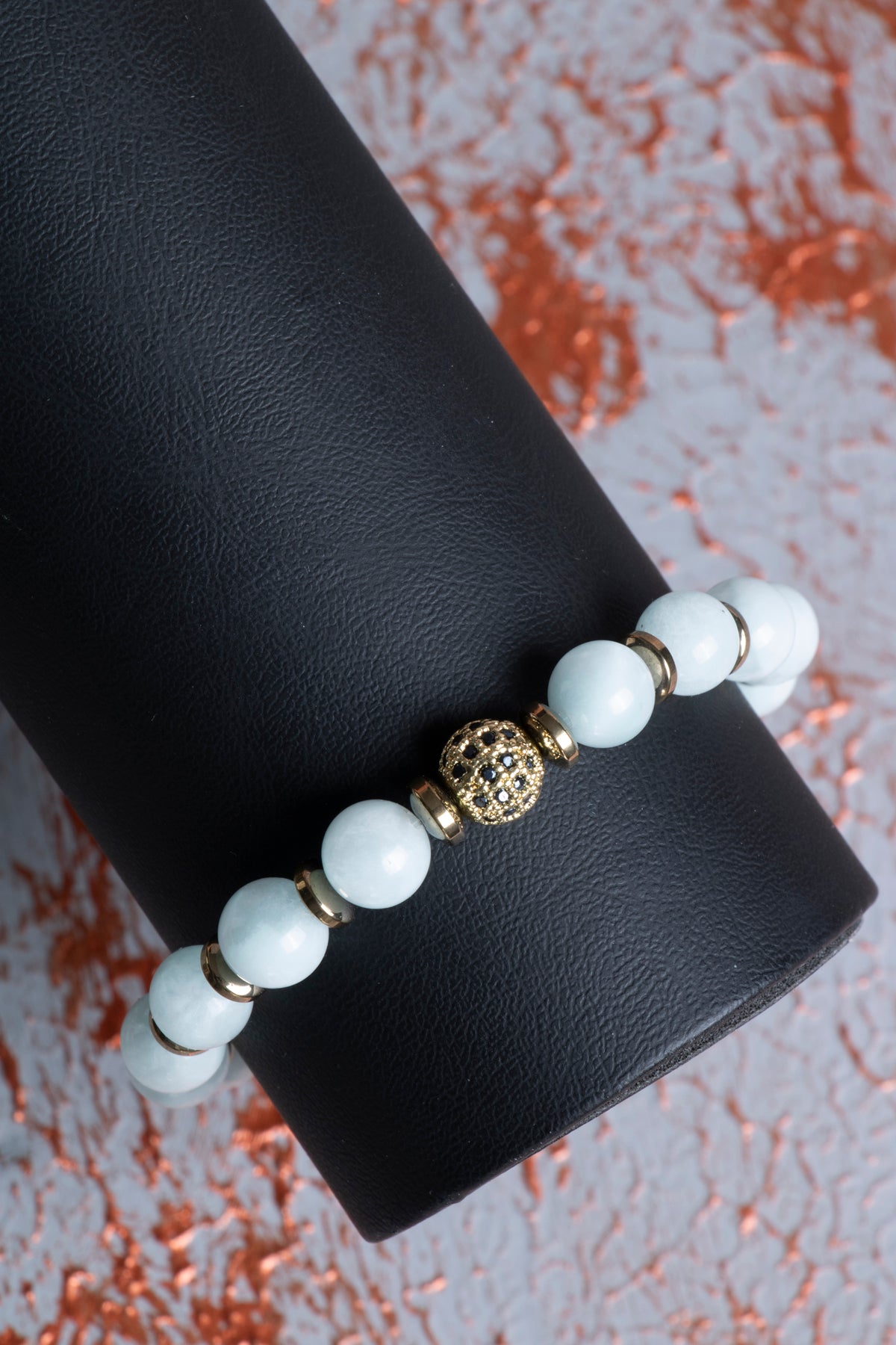 Yeşil Larimar &amp; Hematit &amp; Zirkon Aparat Bileklik 8mm