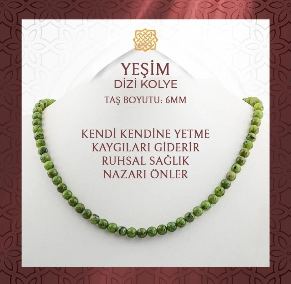 Yeşim 6 mm Dizi Doğal Taş Kolye