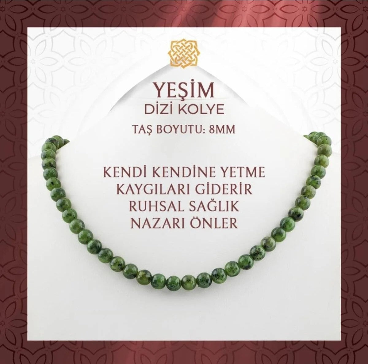 Yeşim 8 mm Dizi Doğal Taş Kolye