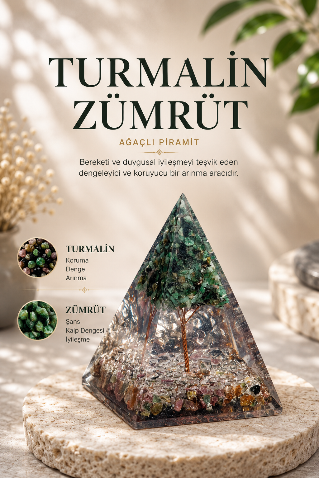 Turmalin & Zümrüt Ağaçlı Piramit
