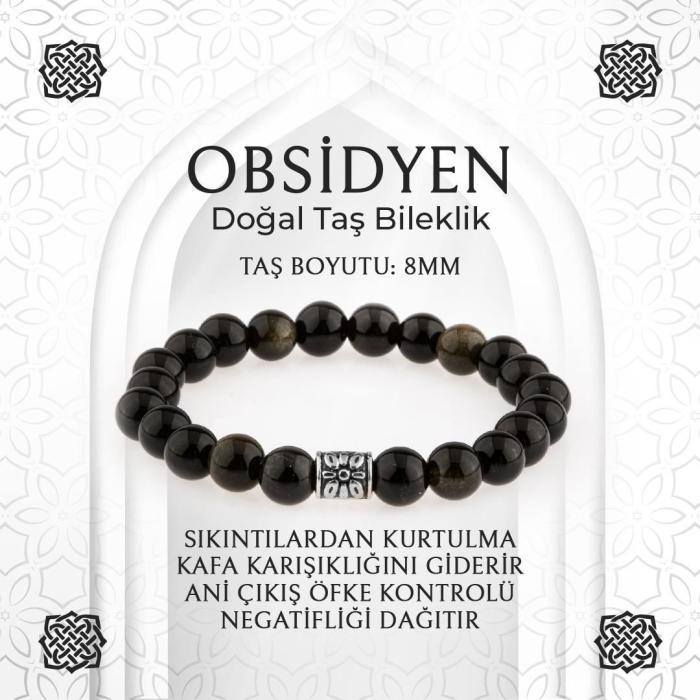 Obsidyen Doğal Taş Bileklik - 8mm