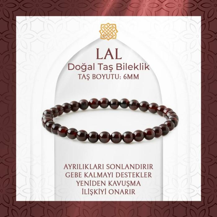 Bordo Granat Lal 6mm Doğal Taş Bileklik