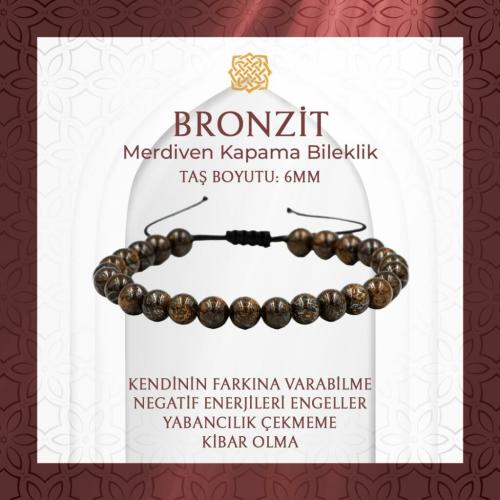 Bronzit 6 mm Merdiven Kapama Doğal Taş Bileklik