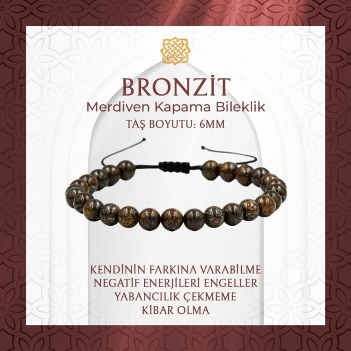 Bronzit 6mm Merdiven Kapama Doğal Taş Bileklik