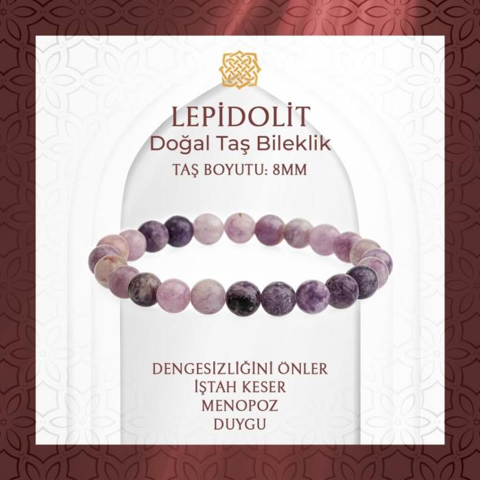 Lepidolit 8mm Doğal Taş Bileklik