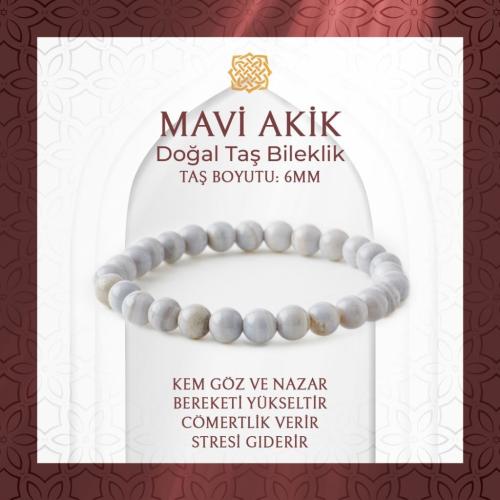 Mavi Akik 6mm Doğal Taş Bileklik