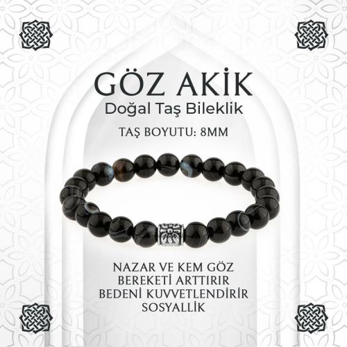 Siyah Göz Akik Doğal Taş Bileklik - 8mm