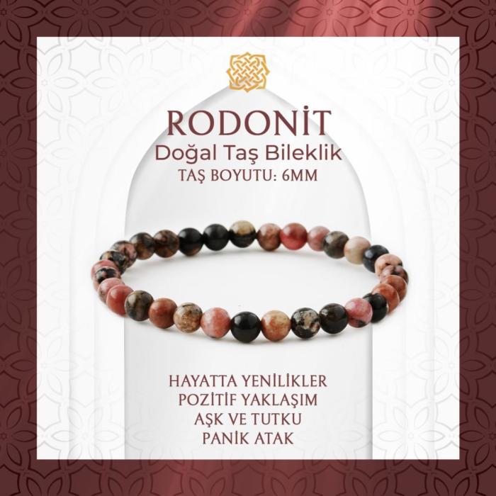 Rodonit 6mm Doğal Taş Bileklik