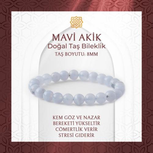 Mavi Akik 8mm Doğal Taş Bileklik