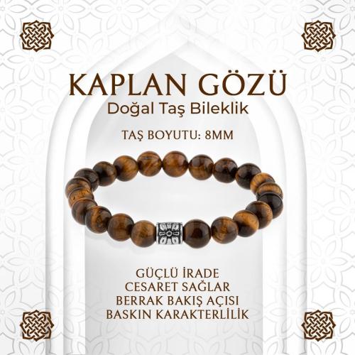 Kaplan Gözü Doğal Taş Bileklik - 8mm