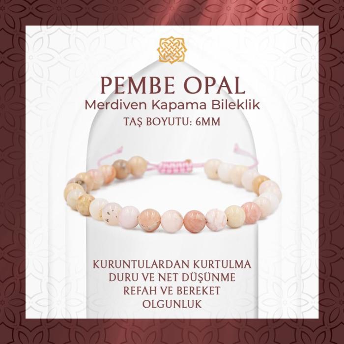 Opal Pembe 6mm Merdiven Kapama Doğal Taş Bileklik