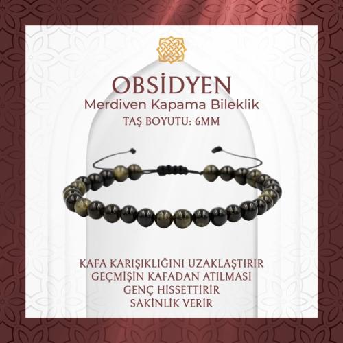 Golden Obsidyen 6mm Merdiven Kapama Doğal Taş Bileklik