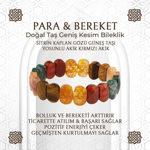 Para ve Bereket Doğal Taş Bileklik - Sitrin, Kaplan Gözü, Güneş Taşı, Akik