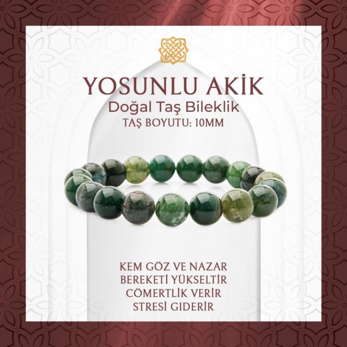 Yosunlu Akik 10mm Doğal Taş Bileklik