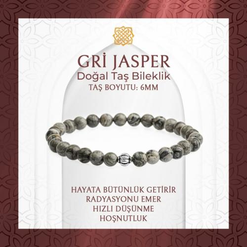 Gri Jasper 6mm Doğal Taş Bileklik