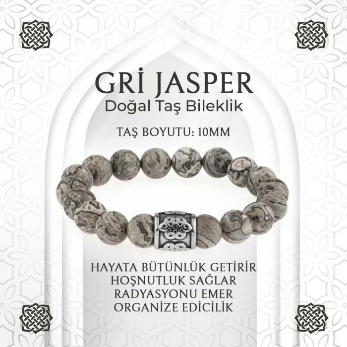 Gri Jasper Doğal Taş Bileklik - 10mm