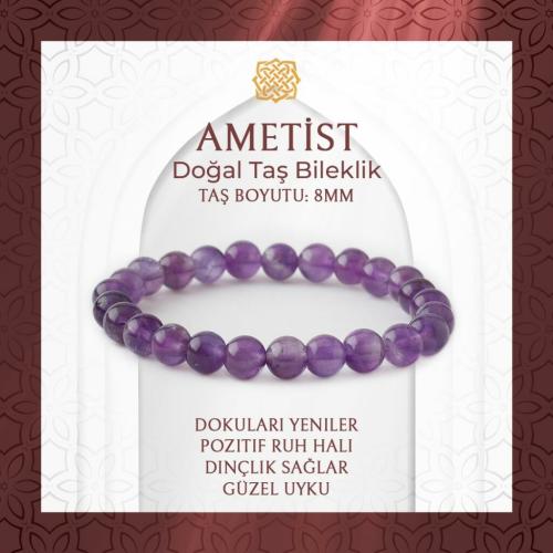 Ametist 8mm Doğal Taş Bileklik