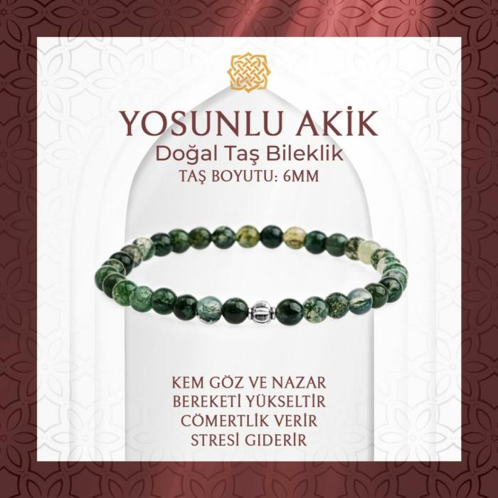 Yosunlu Akik 6mm Doğal Taş Bileklik